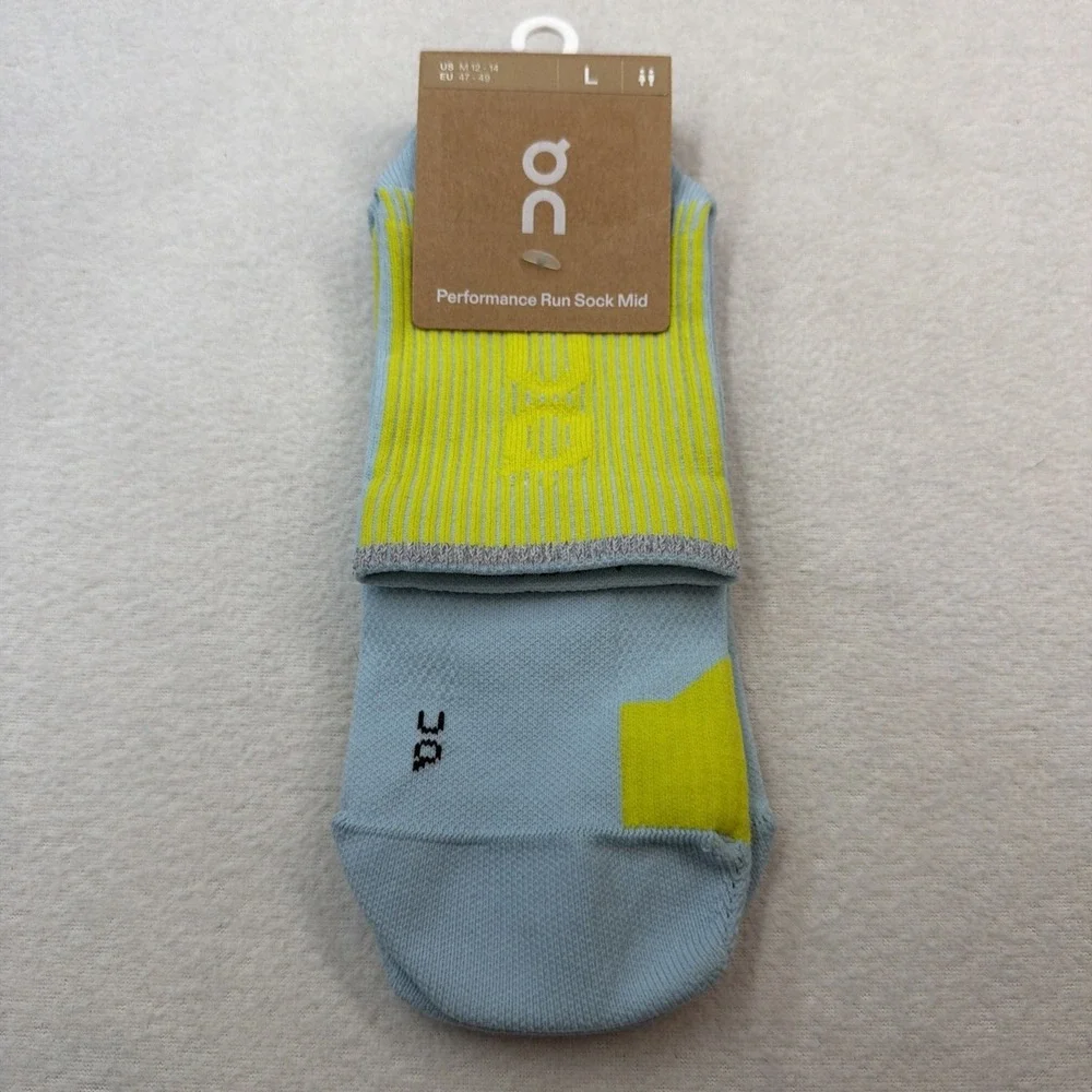 On Cloud Performance Run Sock Mid Large Men's 12-14 Wash/Lime Socks NWT